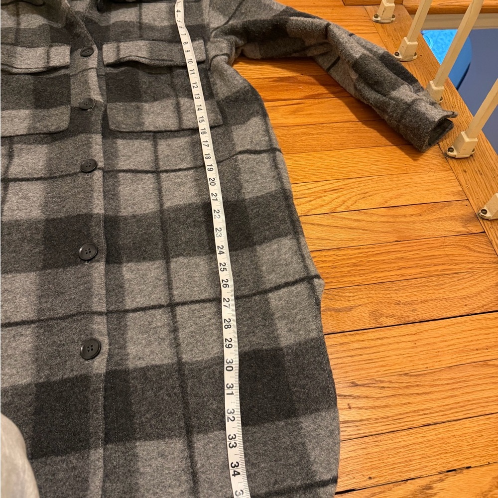 H&M Plaid Shacket Coat XS Gray Black Long Overshirt Jacket - Picture 12 of 12